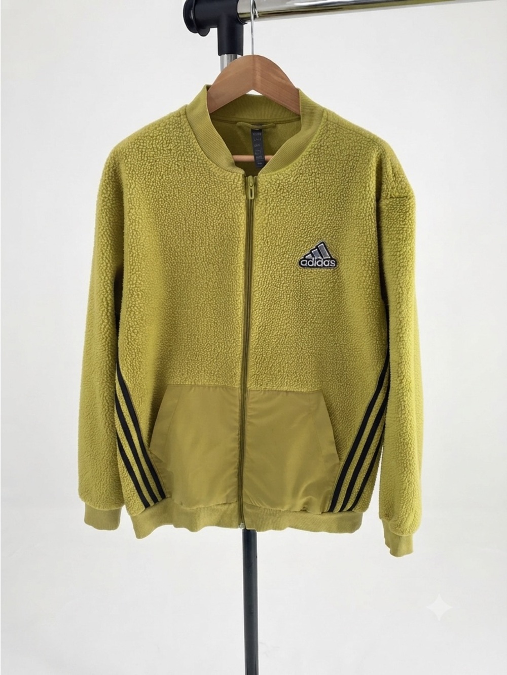 adidas Olive Yellow Sherpa Fleece Zip-Up Jacket - Men's Size M